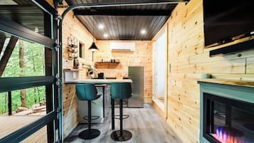 Fridge, microwave, coffee/tea maker, toaster
