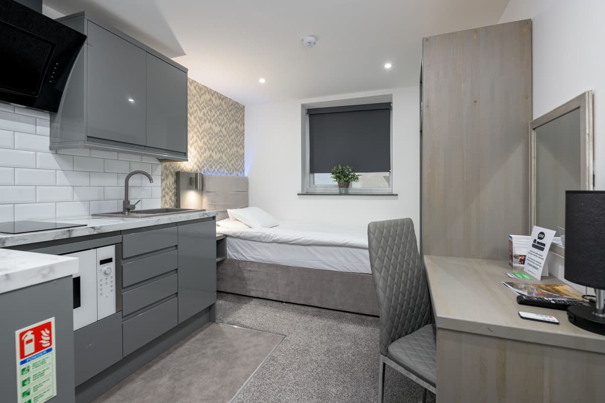 Deluxe Studio, Ensuite (Single rm & kitchen 14) | Private kitchen | Mini-fridge, oven, stovetop, cookware/dishes/utensils