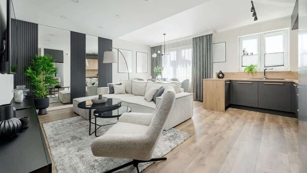 Living area - Spacious Apartment with Balcony | Parking | Close to Park (Wroclaw)