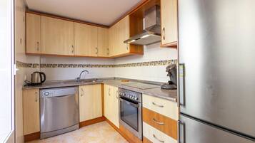 Een oven, een kookplaat, een vaatwasser