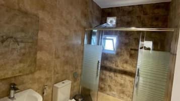 Hair dryer, soap, shampoo, toilet paper