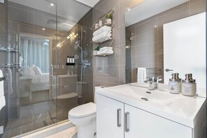 Ducha, secador de pelo y toallas