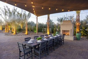 Outdoor dining - 360° Mountain Views | 3 Acres Massive Resort Pool (Thousand Palms)