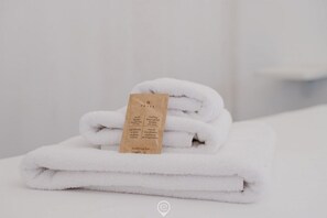 Douche, sèche-cheveux, bidet, serviettes fournies