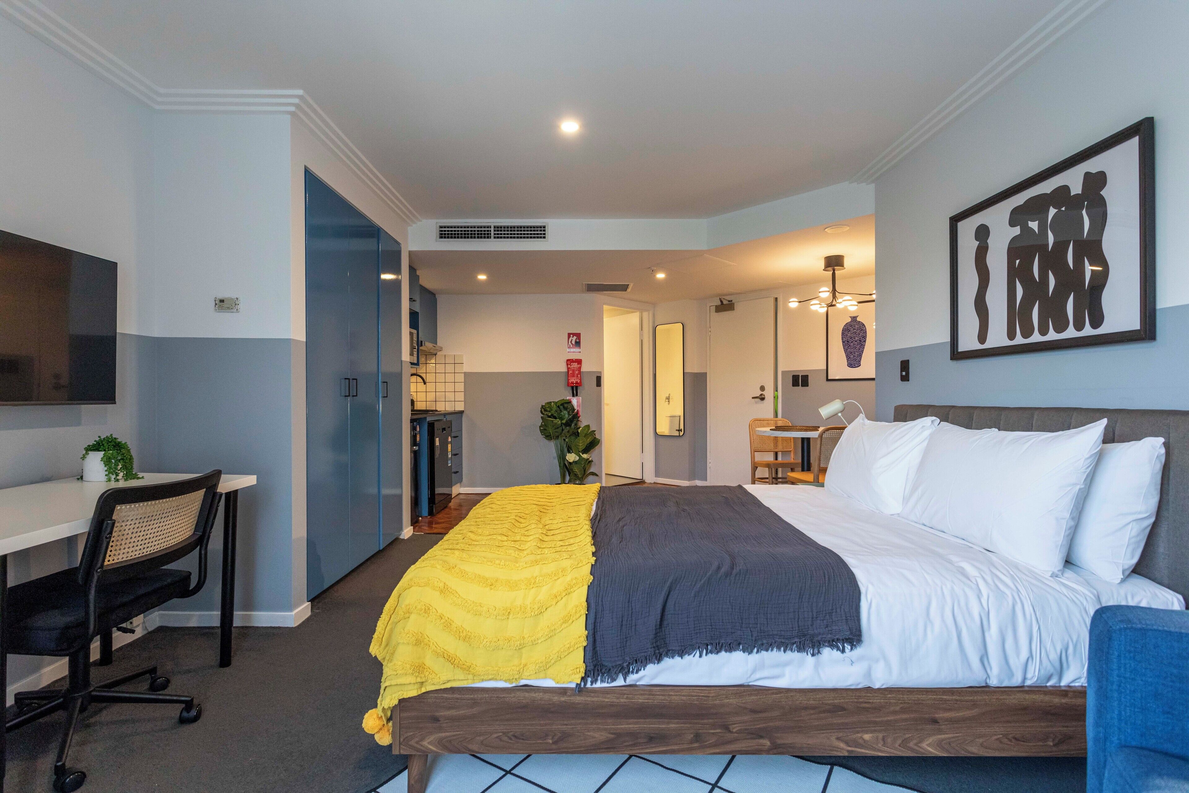 Desk, blackout drapes, iron/ironing board, free WiFi