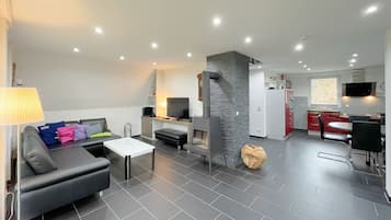 TV, fireplace, DVD player, ping pong