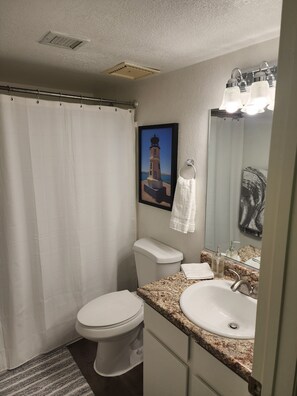 Towels, soap, shampoo, toilet paper