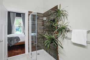 Shower, eco-friendly toiletries, hair dryer, towels