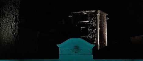 Seasonal outdoor pool, pool umbrellas, pool loungers