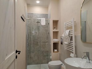 Regadera, secadora de cabello, bidet, toallas 