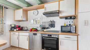 Frigorífico, microondas, horno y placa de cocina