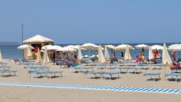 Private beach, sun-loungers, beach umbrellas