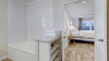 Hair dryer, bidet, towels, soap
