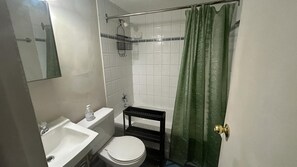 Secadora de cabello, toallas, jabón, papel de baño