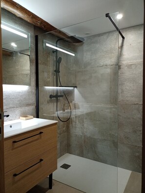 Sèche-cheveux, serviettes fournies, savon, papier toilette