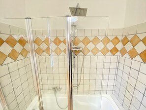 Hair dryer, bidet, towels, soap