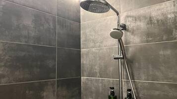 Hair dryer, electronic bidet, towels, soap