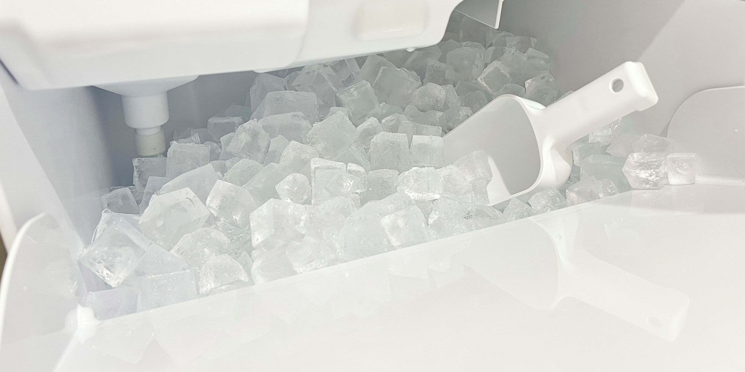 A container filled with ice cubes.