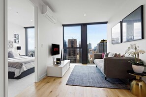 豪華公寓, 1 張加大雙人床, 城市景觀 | 1 間臥室、獨特裝潢、布置獨特、筆電工作空間