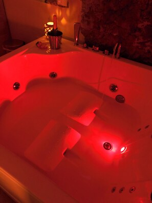 Shower, jetted tub, hair dryer, bidet