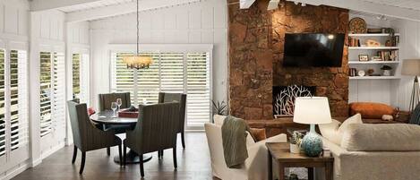 TV, fireplace, offices
