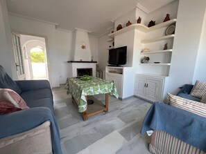 TV, fireplace