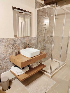 Douche, séchoir à cheveux, bidet, serviettes fournies