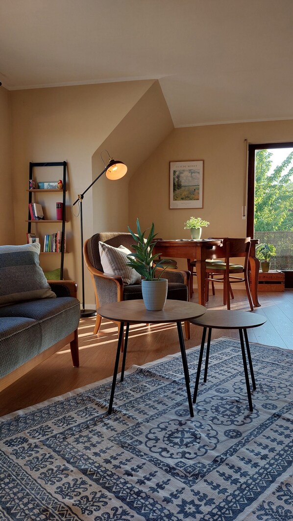 Smart TV, books - Sun-drenched, family-friendly apartment with balcony & large kitchen (Bad Camberg)