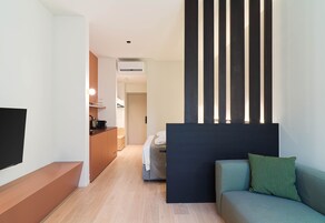 In-room safe, laptop workspace, blackout curtains, iron/ironing board