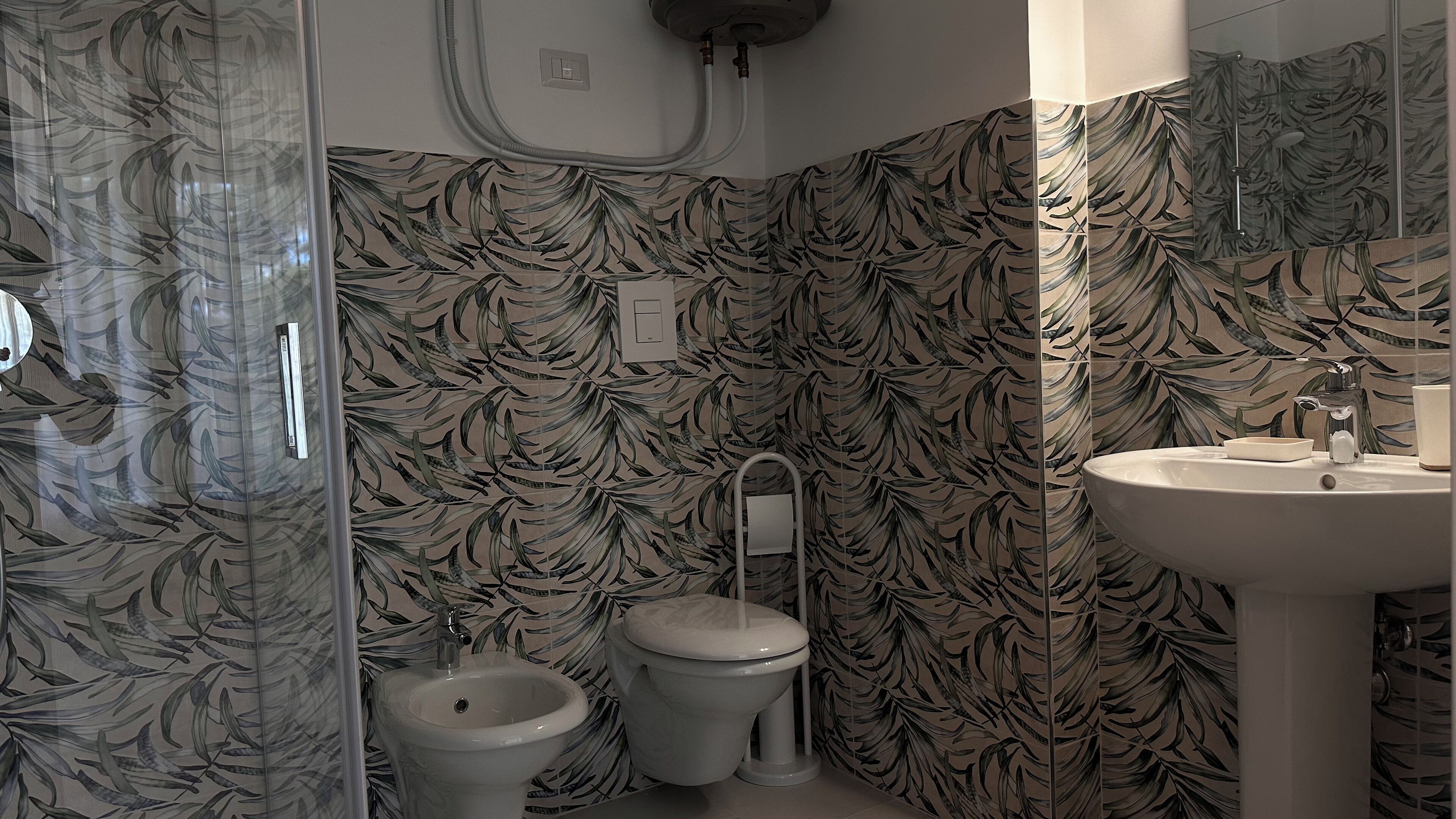Hair dryer, towels, toilet paper