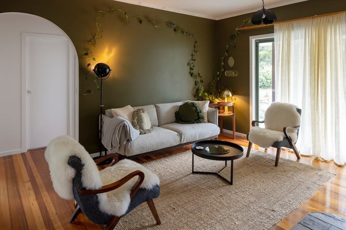 TV, fireplace, books
