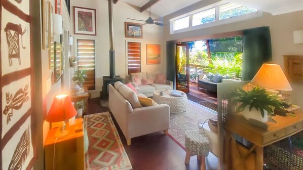 Télévision, cheminée, livres