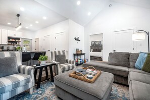 Smart TV, fireplace, video games, books
