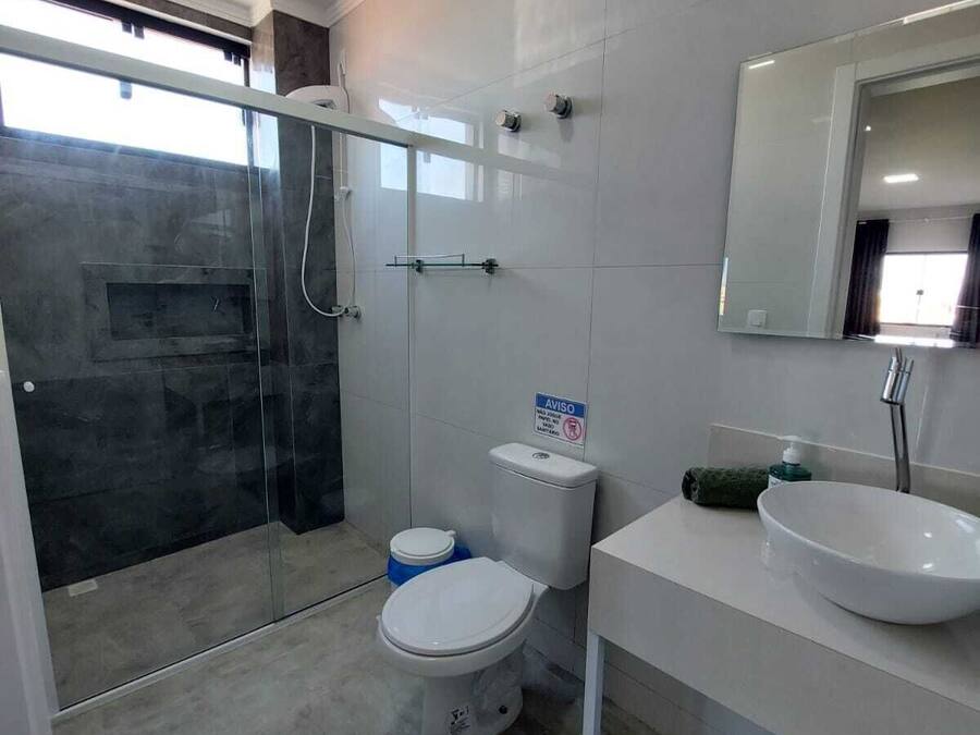 Shower, rainfall showerhead, bidet, towels