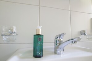 Sèche-cheveux, serviettes fournies, savon, papier toilette