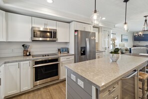Fridge, microwave, oven, stovetop - Flourish on the Cape — Direct Gulf Views · 16 Steps to Beach · All-King Beds (Port St. Joe)