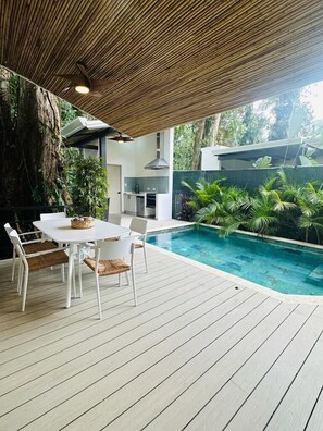 Family House, 3 Bedrooms, Private Pool, Garden View | Terrace/patio - Casa Coral Azul (Cahuita)