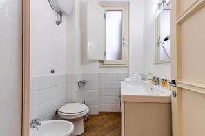 Douche, articles de toilette (gratuits), séchoir à cheveux, bidet
