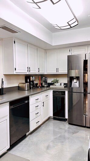Fridge, microwave, oven, dishwasher
