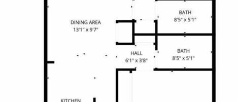 A floor plan with a living room (17'6" x 20'11"), a primary bedroom (12'0" x 19'9"), two bathrooms (8'5" x 5'1"), a dining area (13'1" x 9'7"), a kitchen (7'5" x 14'8"), a foyer (5'3" x 14'8"), and a hall (6'1" x 3'8").