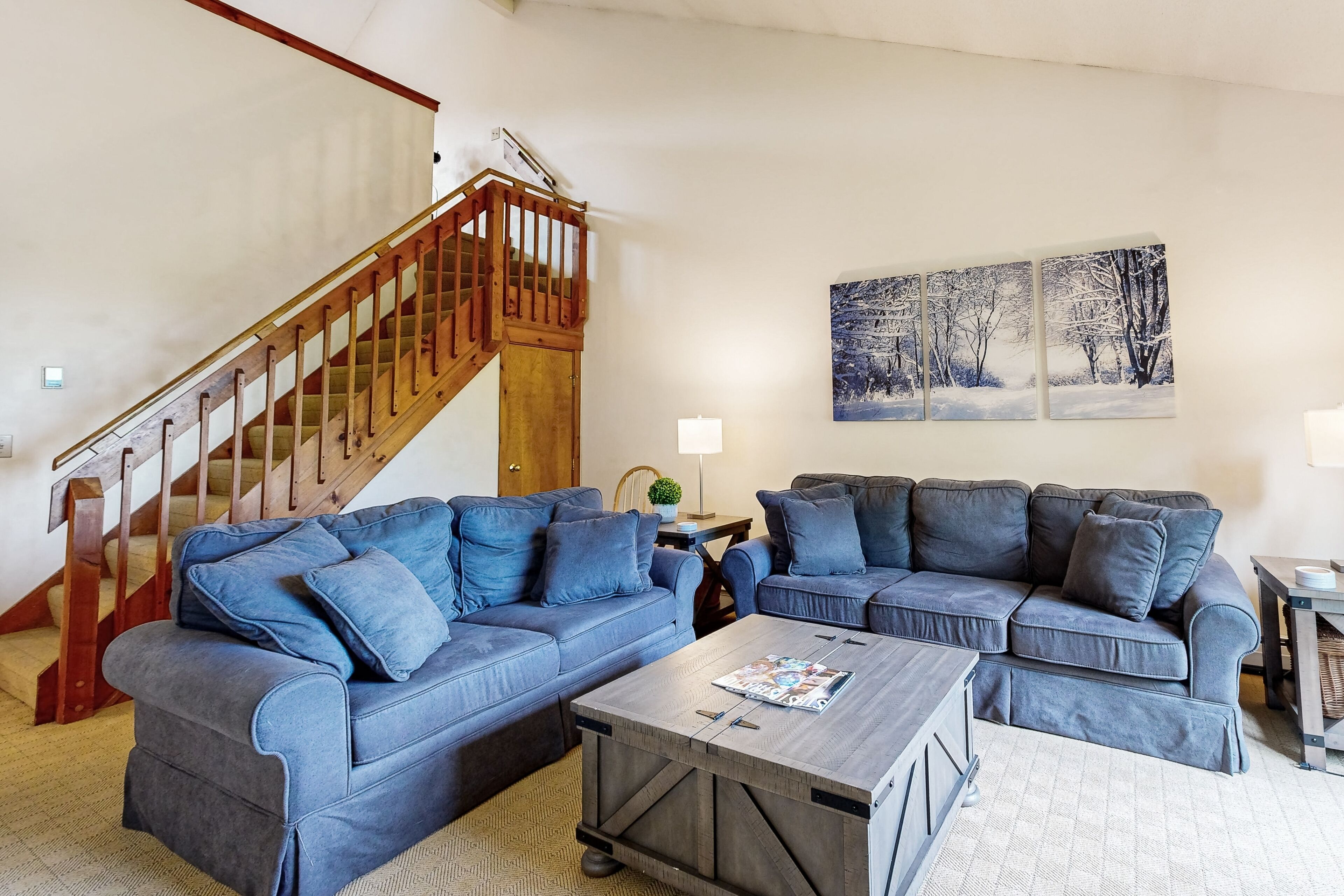 Relaxing ski retreat with mountain views, w/d, fireplace and walk to ski lifts