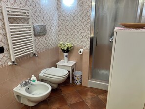 Douche, sèche-cheveux, bidet, serviettes fournies