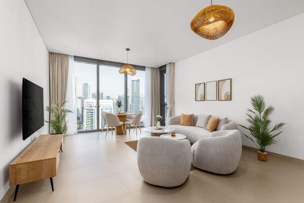 Superior Apartment, Balcony, Sea View | Living area - Waves - High-Rise Elegance: 2BR Apt with Marina Views (Dubai)