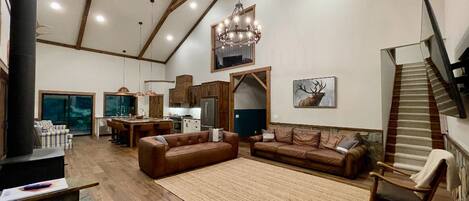 TV, fireplace, table football