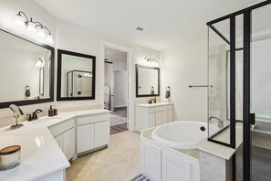 Shower, towels, shampoo