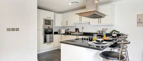 Fridge, microwave, oven, toaster