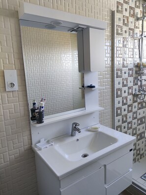 Sèche-cheveux, serviettes fournies, savon, papier toilette