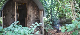 Handcrafted Grain Store Yurt in Somerset woodland; off-grid relaxation, campfire