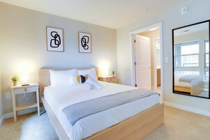 Premium bedding, blackout drapes, iron/ironing board, free WiFi