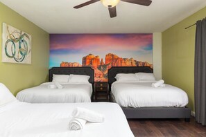 5 bedrooms, iron/ironing board, travel crib, internet